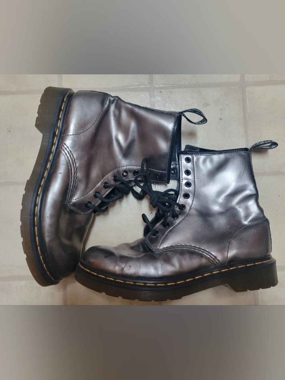 Metallic Gray / Gunmetal Dr Martens Lace-Up Combat Boots
